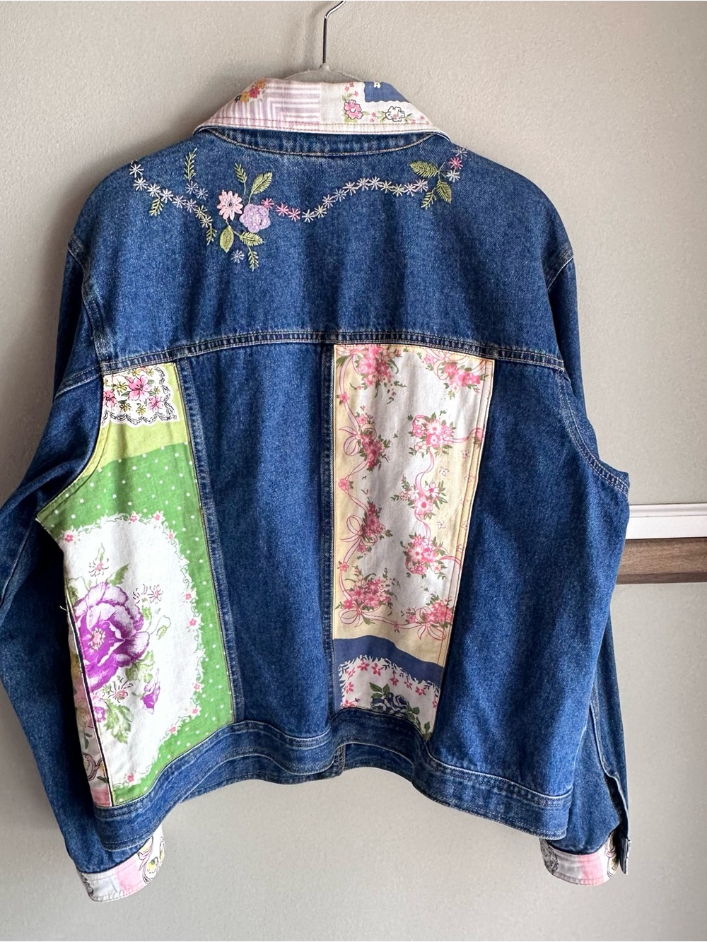 Susan Bristol Floral Embroidered Patchwork Denim Jacket boho cottagecore - Picture 4 of 4